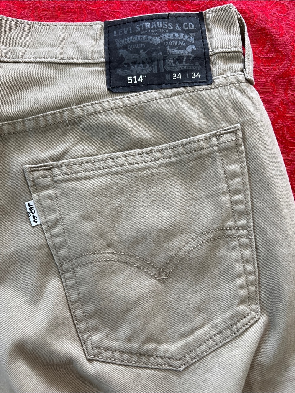 Levi’s 514 Men’s 34x34 Khaki Straight Fit Jeans Tan Denim Pants